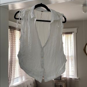 White Free People Tie Sleeve Button Up Blouse